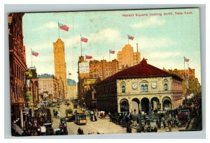 Vintage 1900's Postcard Herald Square New York City Cable Cars Horse & Buggies