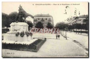 Old Postcard Chalon Sur Saone Place De La Republique and Boulevard Horse Mili...