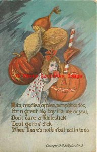 Halloween, Taylor Art 1908 No TAC01-1, Girl Eating Apple, JOL, Acorn, Walnut