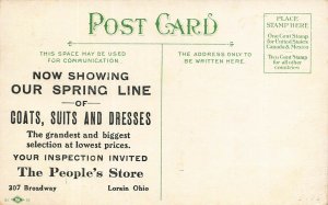 ADVERTISING POSTCARD- LORAIN OHIO-THE PEOPLES STORE~BROOKLYN SAVINGS BANK IMAGE