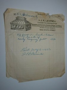 1922 J.K. Levine Tinsmith & Roofer Brooklyn New York Letterhead