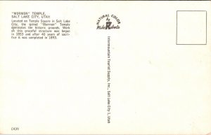 Mormon Temple Salt Lake City Utah UT Postcard VTG UNP Mike Roberts Vintage  