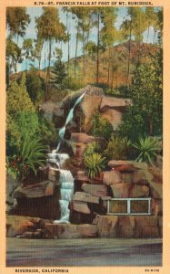 Vintage Postcard 1930's St. Francis Falls Foot Mt. Rubidoux Riverside California