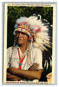 Vintage 1940's Postcard Indian Chief Great Smoky Mountains National Park