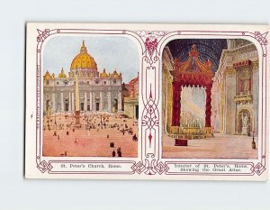 Postcard Great Altar Saint Peter's Church Interior Rome Italy Europe