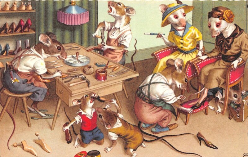 F72/ Dressed Mice Rat Alfred Mainzer Animal Postcard Shoe Cobbler 4