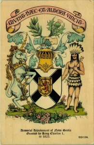 Amorial Achievement crest unicorn Nova Scotia Ontario Canada postcard 1941