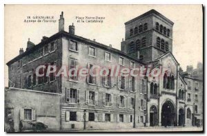 Old Postcard Grenoble Place Notre Dame Cathedral And The schedule of the inst...