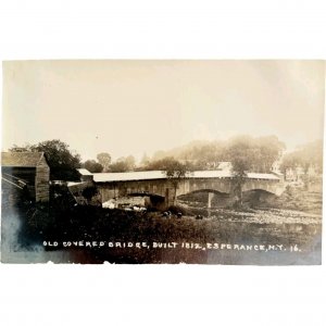 C1920s RPPC Covered Bridge Esperance New York Small Town Farm Cows PCBG21A