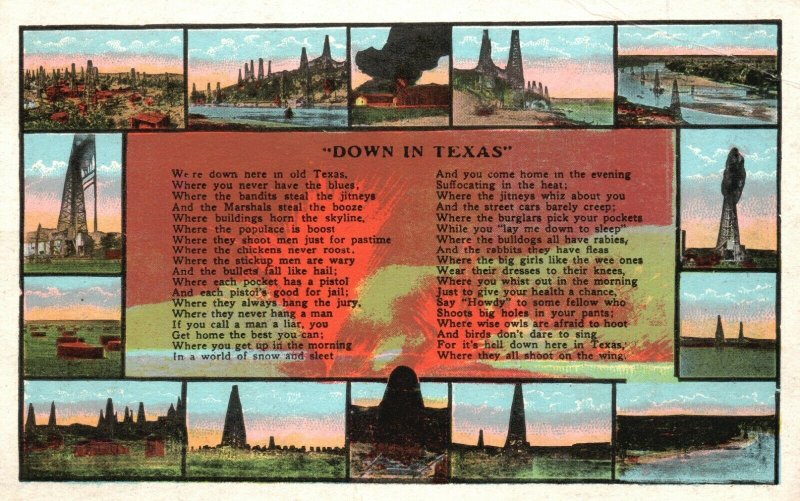 Down in Texas We're Down Here in Old Texas Saying Quote, Vintage Postcard