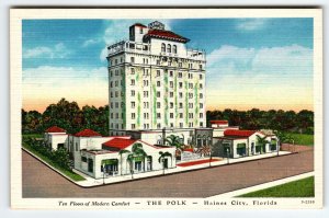 Hotel Polk Building Haines City Florida Postcard Linen Vintage Unused LL Cook