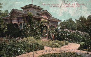 Vintage Postcard 1907 Paul De Longpre Artist & Daughter In Garden Hollywood CA