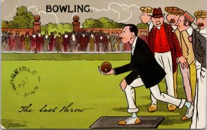 Bowling Comic 'The Last Throw' Bowlers Lawn Bowling Sport Postcard G60 *as is