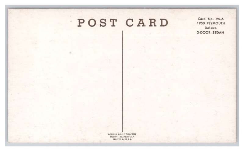 Postcard 1950 PLYMOUTH DeLuxe 2-Door Sedan Dealer Advertising Card