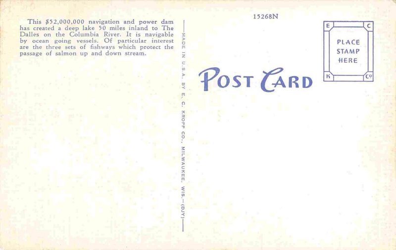 Bonneville Dam Connecting Oregon With Washington linen postcard