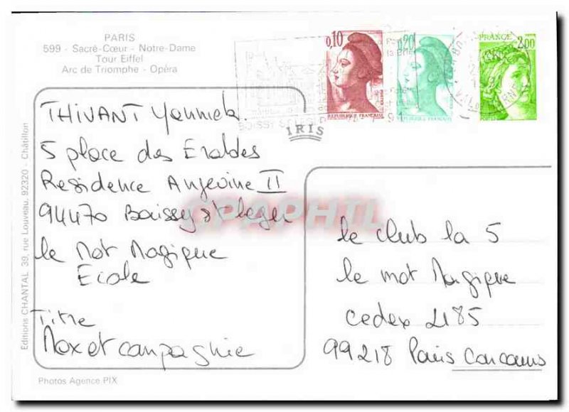 Modern Postcard Paris Sacre Coeur Notre Dame Arc de Triomphe Eiffel Tower Opera