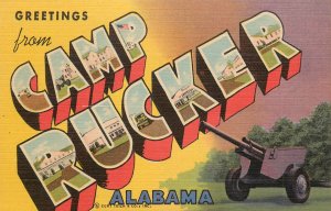 Large Letter Linen WWII Postcard Camp Rucker AL Infantry Training