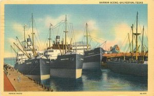 Texas Galveston Harbor Scene Postcard Seawall Teich Linen 22-1385