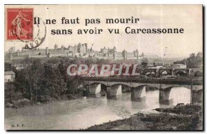 Old Postcard Do not die without seeing Carcassonne