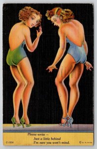 Sexy Women Beach Babes in Swimsuits Linen Postcard D29