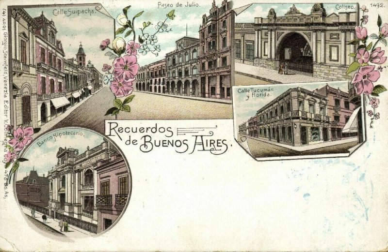 argentina, BUENOS AIRES, Calle Suipacha, Coligeo, Banco Hipotecario 1900s Litho
