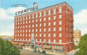 Automobiles Crawford Hotel Big Springs Texas Johnson Teich 1940s Postcard 11746