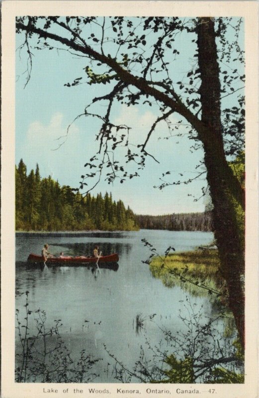 Kenora Ontario Lake of The Woods Canoe Canoeing c1943 PECO Postcard G36