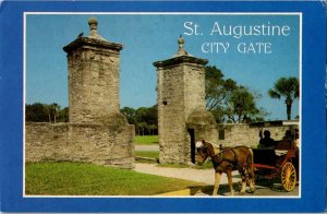 St. Augustine City Gate Carriage Horse Florida Divided UP Stone Postcard VTG 