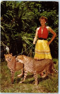 c1950s Boca Raton, FL Cute Young Lady Hutning Leopard African Cat Chrome PC A299