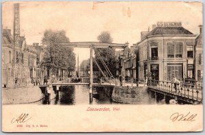 Leeuwarden Friesland NL, 1903 Vliet Canal & Drawbridge, GS Bergman Bldg Postcard