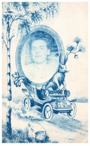 Easter  rabbit driving Car, Woman's Potrait