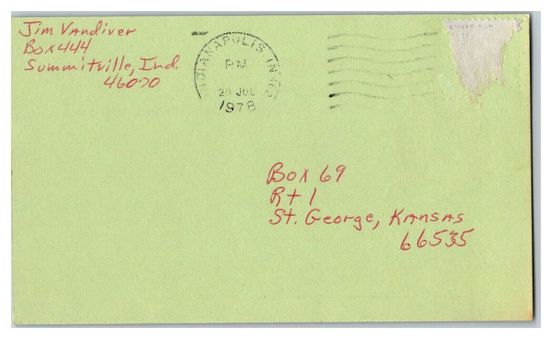 Postcard QSL CB Ham Radio Amateur Card From Summitville Ind. Indiana