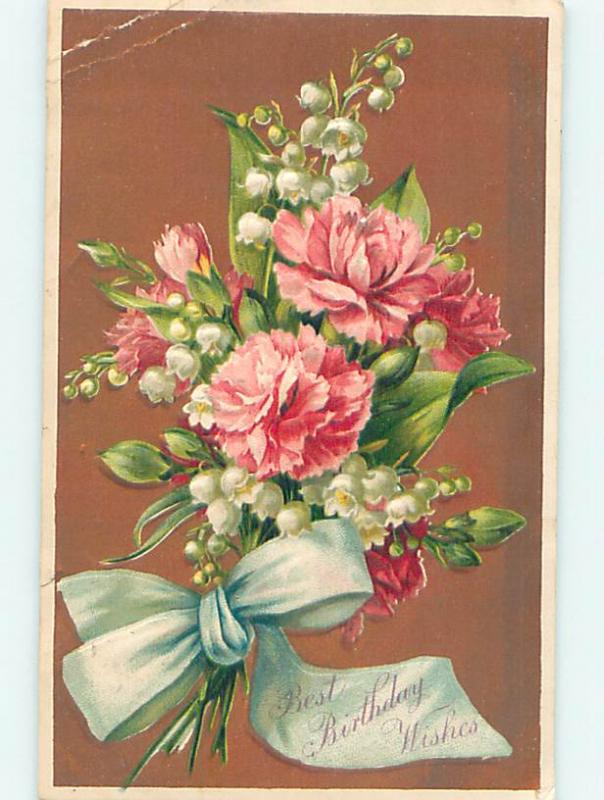 Divided-Back birthday CARNATIONS & LILY OF THE VALLEY FLOWERS o9428