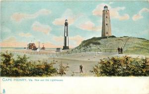 c1905 Tuck Postcard 2223 Virginia Landmarks Cape Henry VA Old & New Light Houses
