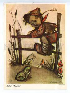 241662 GERMANY CHILDREN Hummel boy & FROG Vintage postcard