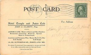 Portland ME Astor Cafe Hotel Temple Located at 18,20,22 Temple Street Postcard 