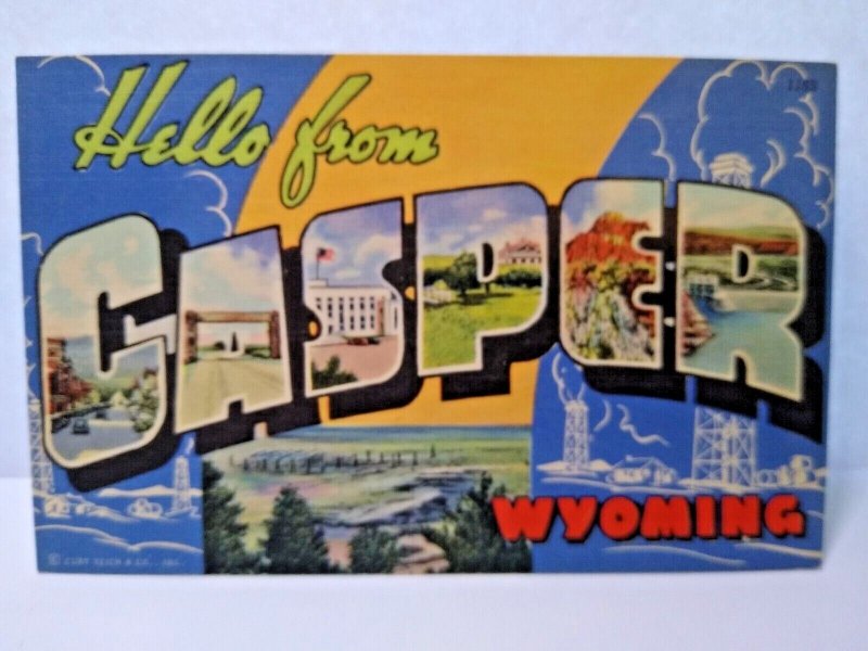 Greetings Hello From Casper Wyoming Postcard Large Big Letter Unused Vintage