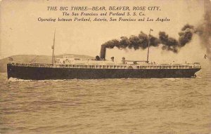 San Francisco Portland Steamship Co Bear Beaver Rose City Steamers postcard