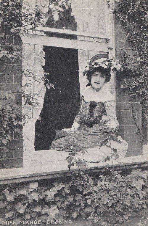 Miss Madge Lessing At Window Antique Actress Postcard