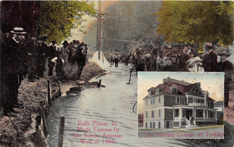 D73/ Belle Plaine Iowa Ia Postcard c1910 2View Jumbo Artesian Well Crowd 2