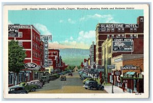 1949 Center Street Hotels Business District Restaurant Cars Casper WY Postcard