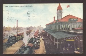 DENVER COLORADO RAILROAD DEPOT TRAIN STATION VINTAGE POSTCARD 1915