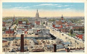 LANSING, MI Michigan  BIRD'S EYE VIEW  Waterfront Yard~Bridge  c1920's Postcard
