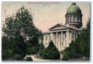 1907 Front View State Capitol Grounds Building Salem Oregon OR Vintage Postcard