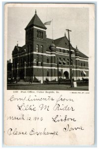 1906 Post Office Exterior Building Cedar Rapids Iowa IA Vintage Antique Postcard