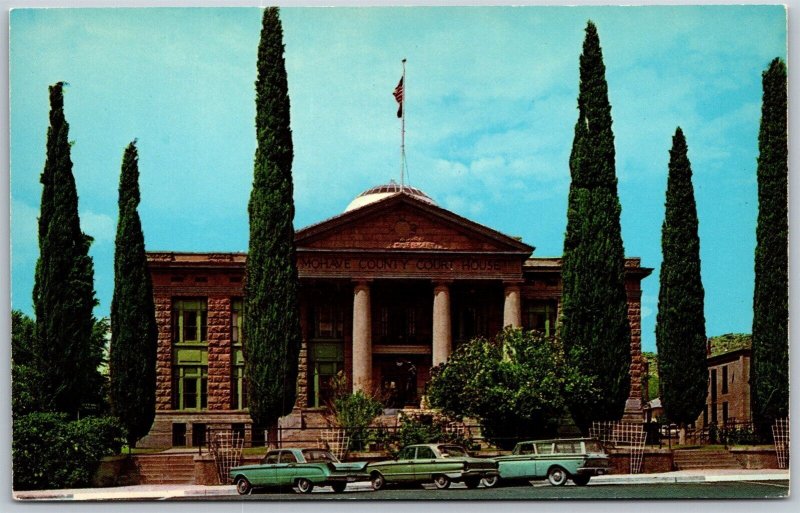 Vtg Kingman Arizona AZ Mohave County Court House Old Cars 1960s View Postcard