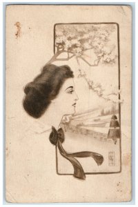 1909 Pretty Woman Cherry Blossom Japan Webster South Dakota SD RPO Postcard