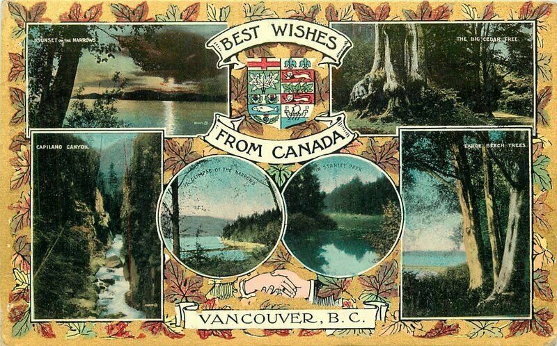 Canada BC Vancouver Multi View Valentine & Sons Postcard 22-4133