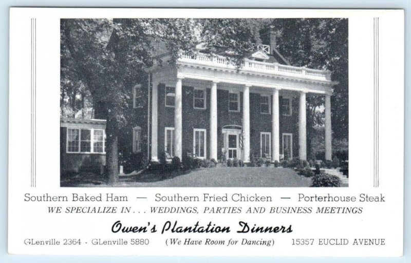 EAST CLEVELAND, Ohio OH ~ Roadside OWEN'S PLANTATION DINNERS c1950s Postcard