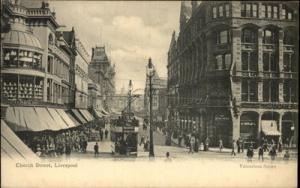 Liverpool England Church Street Trolley Scene c1910 Postcard